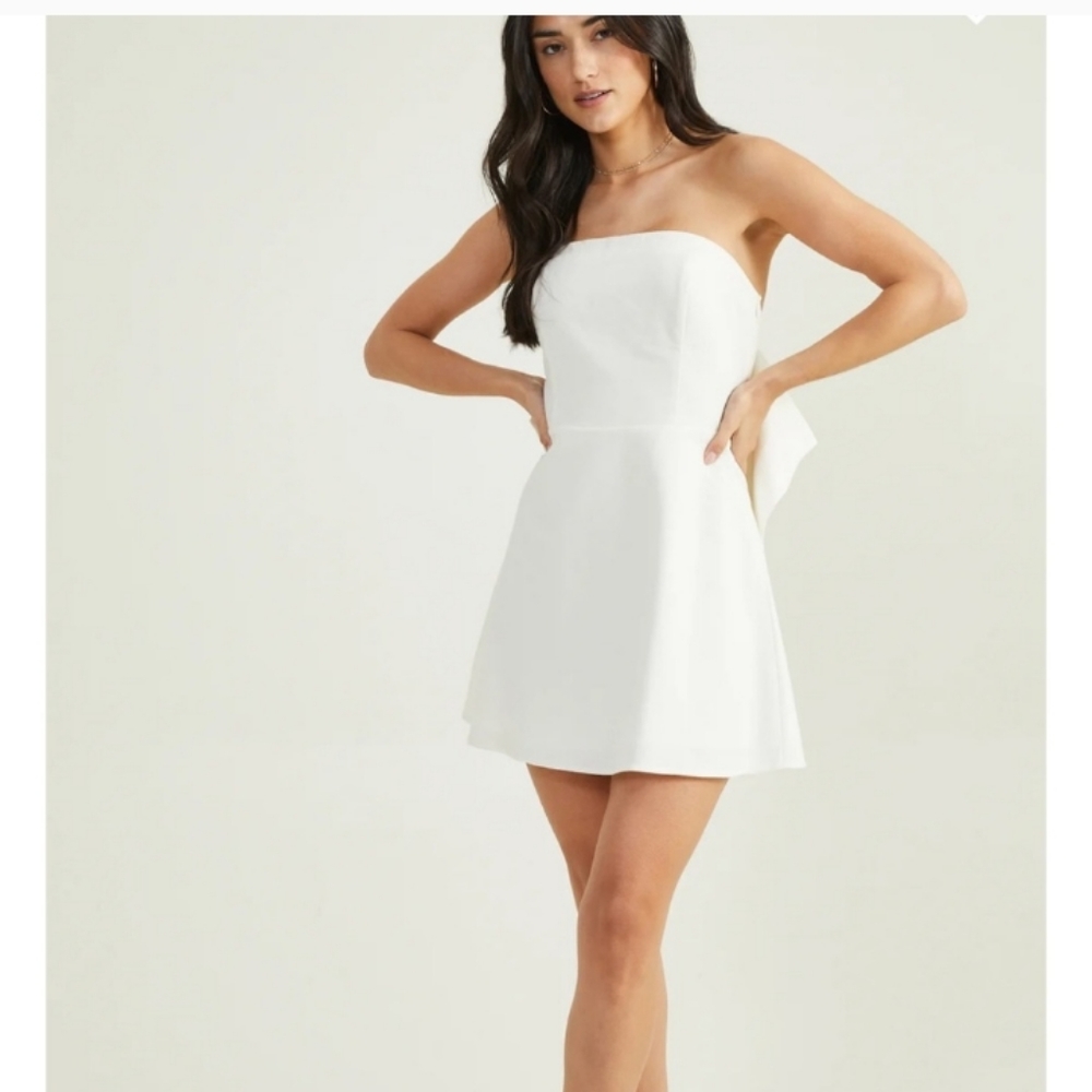 Altared state lilia strapless bow dress linen blend white nwt larhe